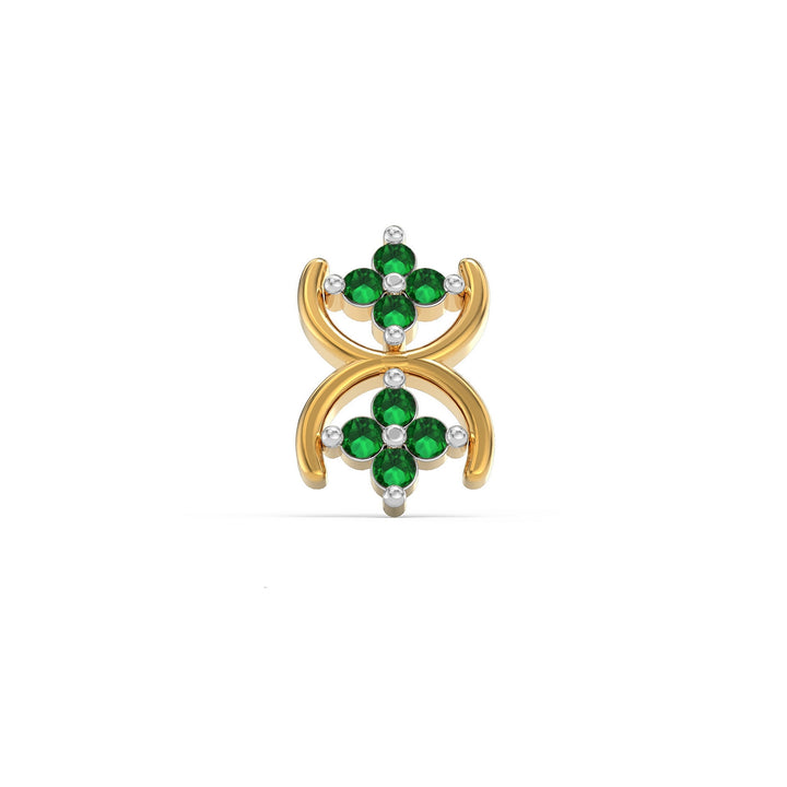 925 sterling silver gold plated Cosmic Nose Pin with emerald green stone Front view#metal_gold-plated#stone-colour_emerald-green