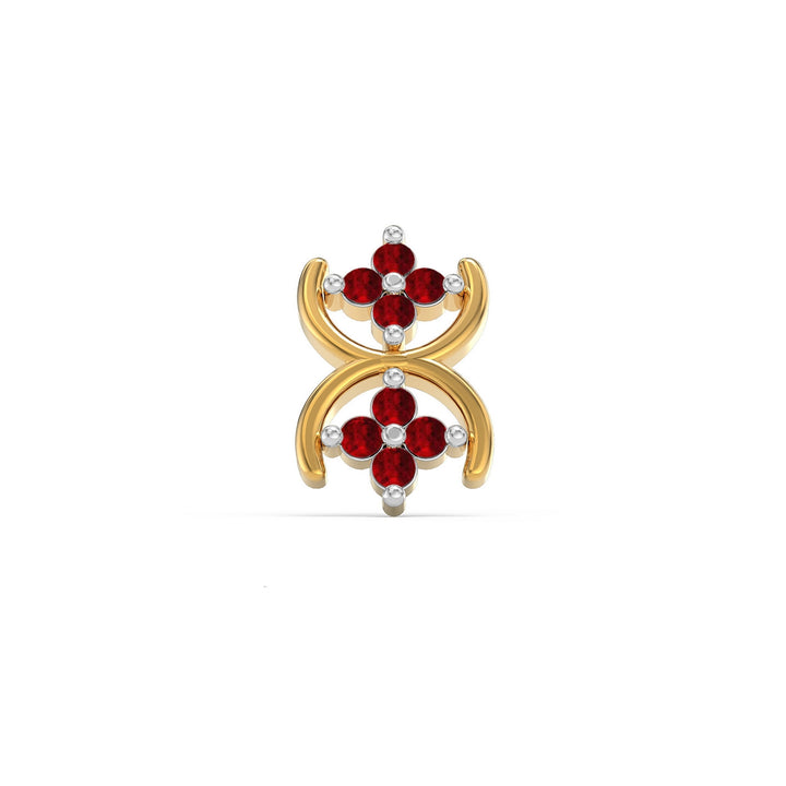 925 sterling silver gold plated Cosmic Nose Pin with ruby red stone Front view#metal_gold-plated#stone-colour_ruby-red