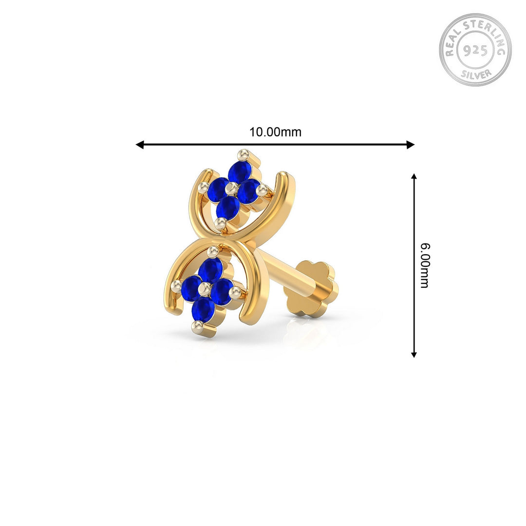 925 sterling silver gold plated Cosmic Nose Pin with sapphire blue stone Measurement#metal_gold-plated#stone-colour_sapphire-blue