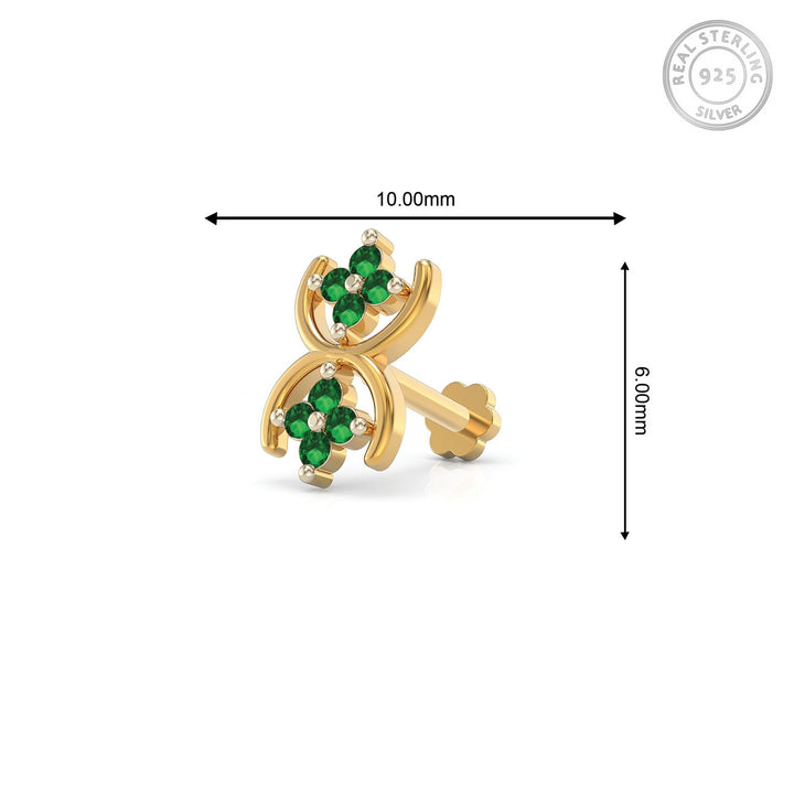 925 sterling silver gold plated Cosmic Nose Pin with emerald green stone Measurement#metal_gold-plated#stone-colour_emerald-green