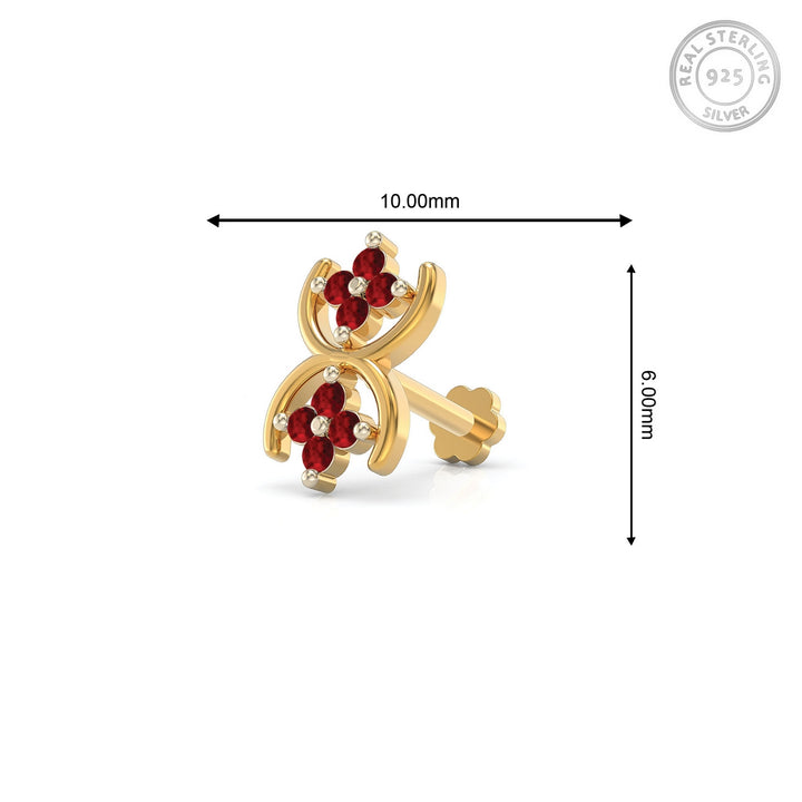 925 sterling silver gold plated Cosmic Nose Pin with ruby red stone Measurement#metal_gold-plated#stone-colour_ruby-red