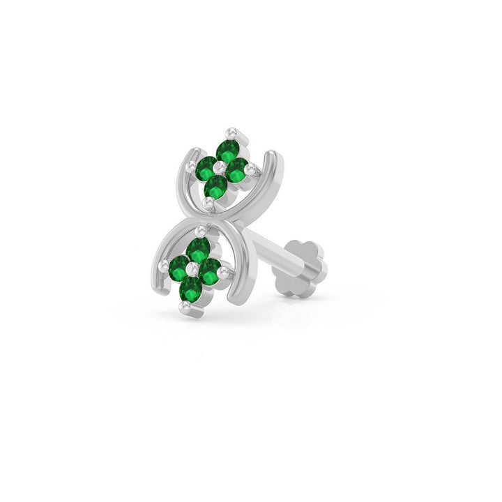 925 sterling silver Cosmic Nose Pin with emerald green stone Main view#metal_sterling-silver#stone-colour_emerald-green