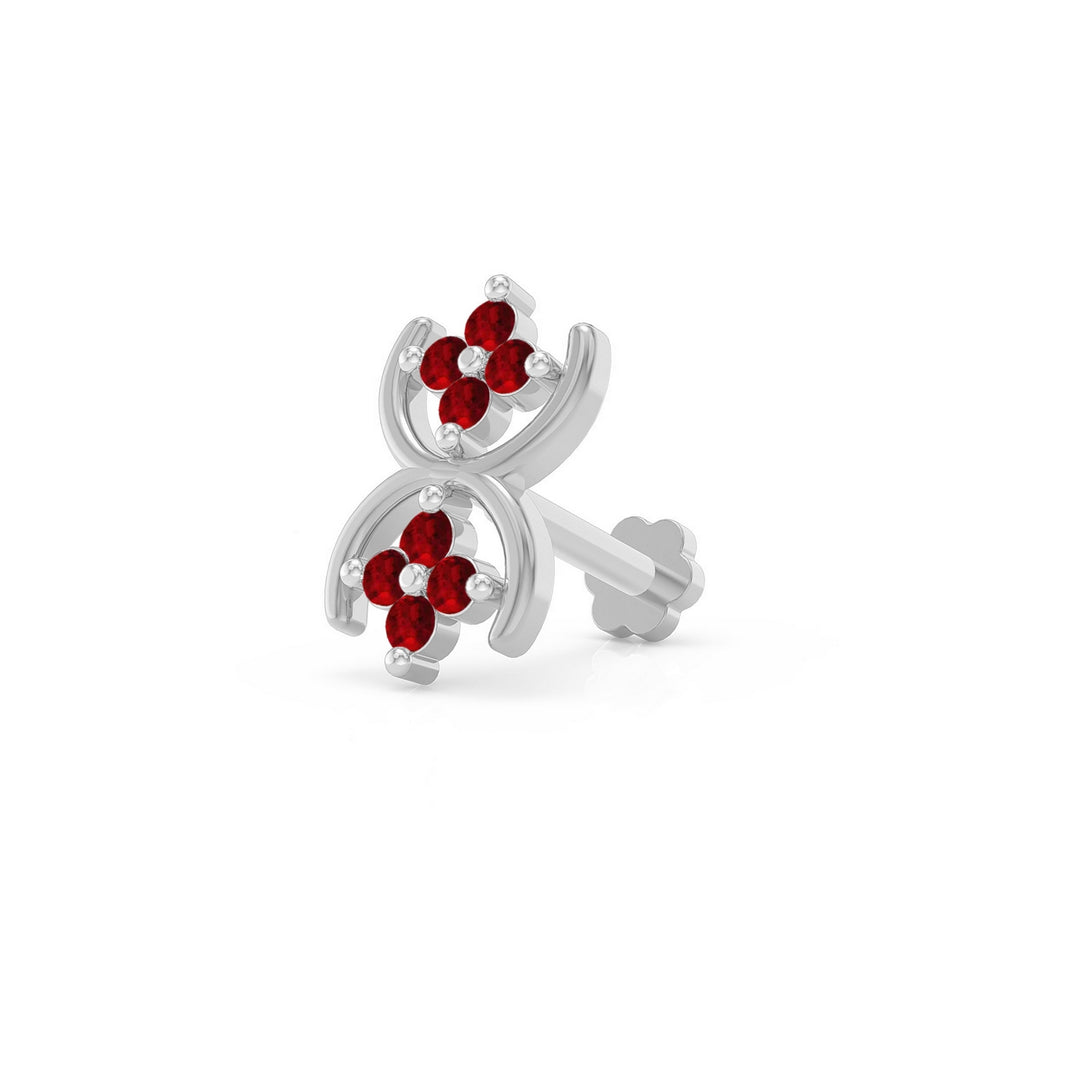 925 sterling silver Cosmic Nose Pin with ruby red stone Main view#metal_sterling-silver#stone-colour_ruby-red