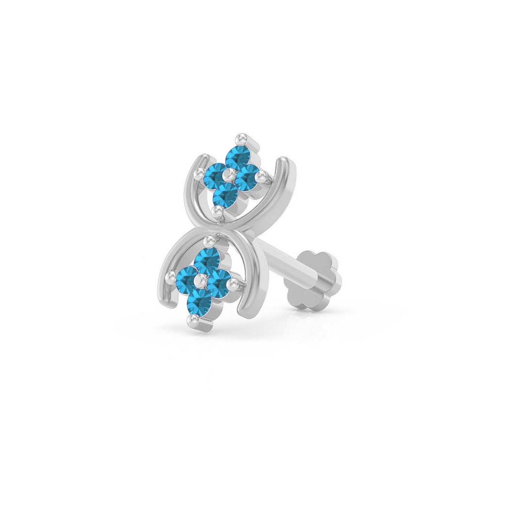 925 sterling silver Cosmic Nose Pin with topaz blue stone Main view#metal_sterling-silver#stone-colour_topaz-blue