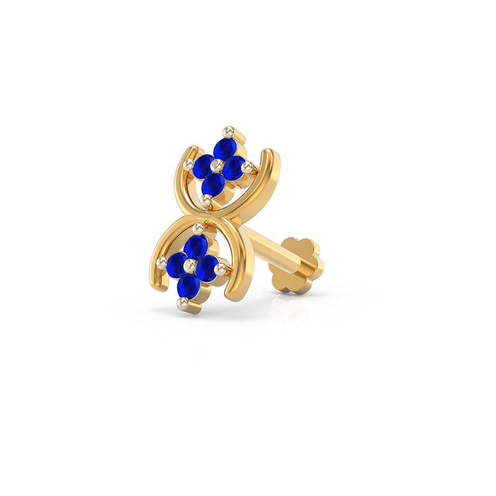 925 sterling silver gold plated Cosmic Nose Pin with sapphire blue stone Main view#metal_gold-plated#stone-colour_sapphire-blue