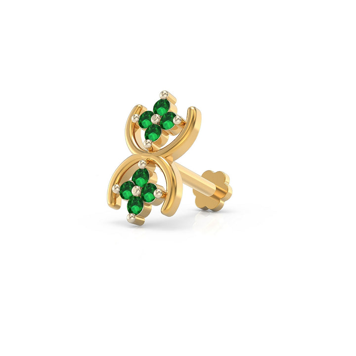 925 sterling silver gold plated Cosmic Nose Pin with emerald green stone Main view#metal_gold-plated#stone-colour_emerald-green