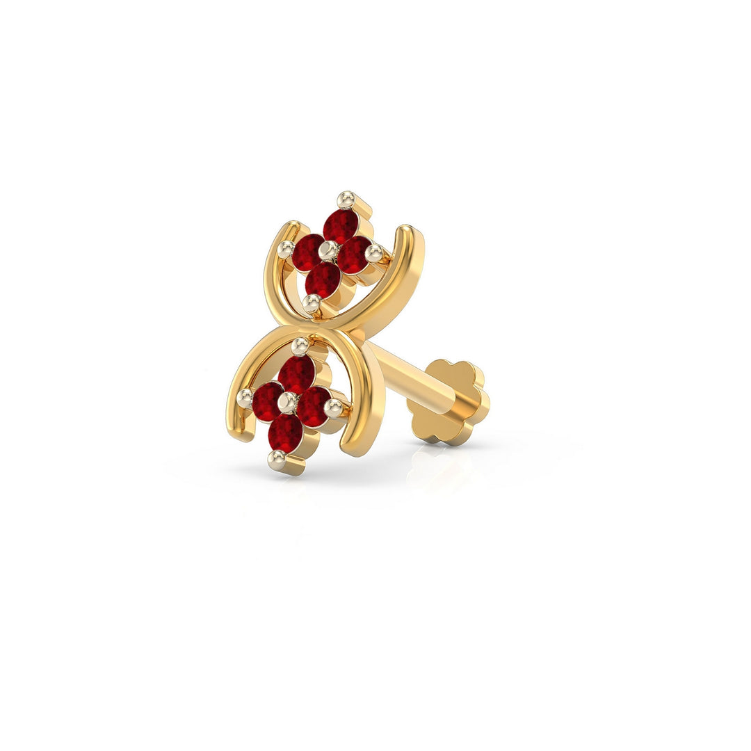 925 sterling silver gold plated Cosmic Nose Pin with ruby red stone Main view#metal_gold-plated#stone-colour_ruby-red