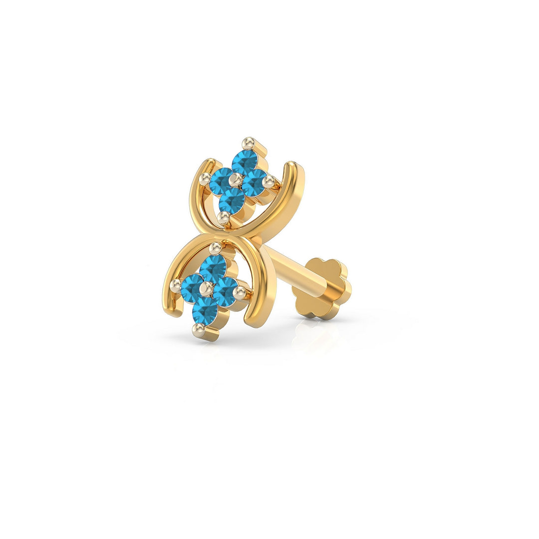 925 sterling silver gold plated Cosmic Nose Pin with topaz blue stone Main view#metal_gold-plated#stone-colour_topaz-blue