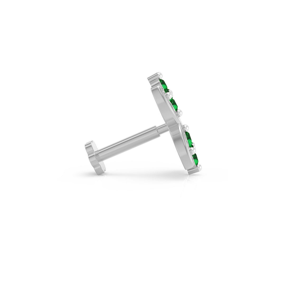 925 sterling silver Cosmic Nose Pin with emerald green stone Side View#metal_sterling-silver#stone-colour_emerald-green