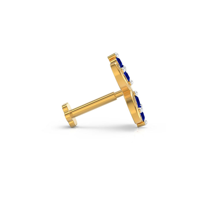 925 sterling silver gold plated Cosmic Nose Pin with sapphire blue stone Side View#metal_gold-plated#stone-colour_sapphire-blue