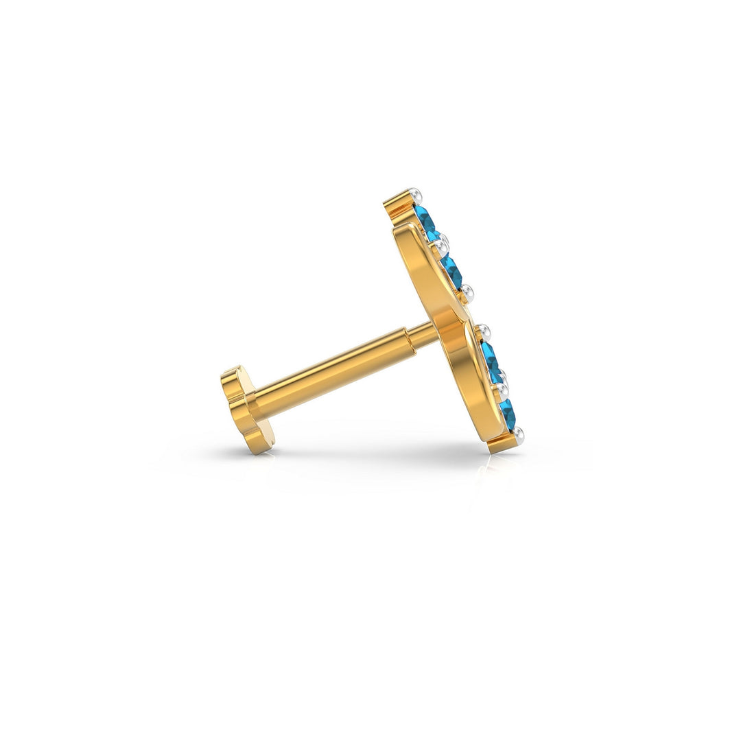 925 sterling silver gold plated Cosmic Nose Pin with topaz blue stone Side View#metal_gold-plated#stone-colour_topaz-blue