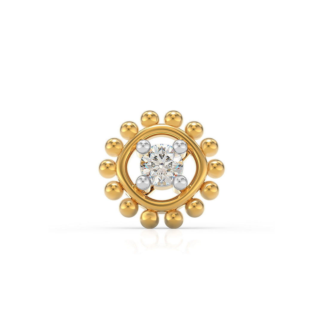 925 sterling silver gold plated Beaded Nose Pin with cubic zirconia stone Front view#metal_gold-plated#stone-colour_cubic-zirconia