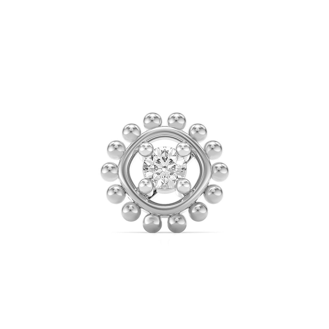 925 sterling silver Beaded Nose Pin with cubic zirconia stone Front view#metal_sterling-silver#stone-colour_cubic-zirconia