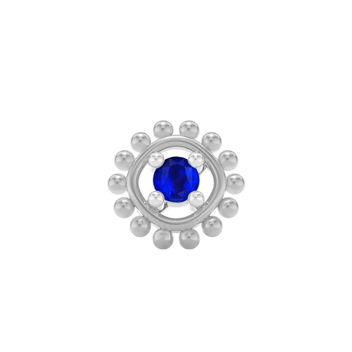 925 sterling silver Beaded Nose Pin with sapphire blue stone Front view#metal_sterling-silver#stone-colour_sapphire-blue