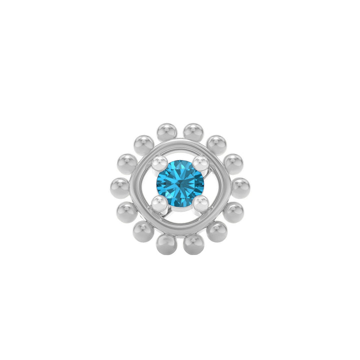 925 sterling silver Beaded Nose Pin with topaz blue stone Front view#metal_sterling-silver#stone-colour_topaz-blue