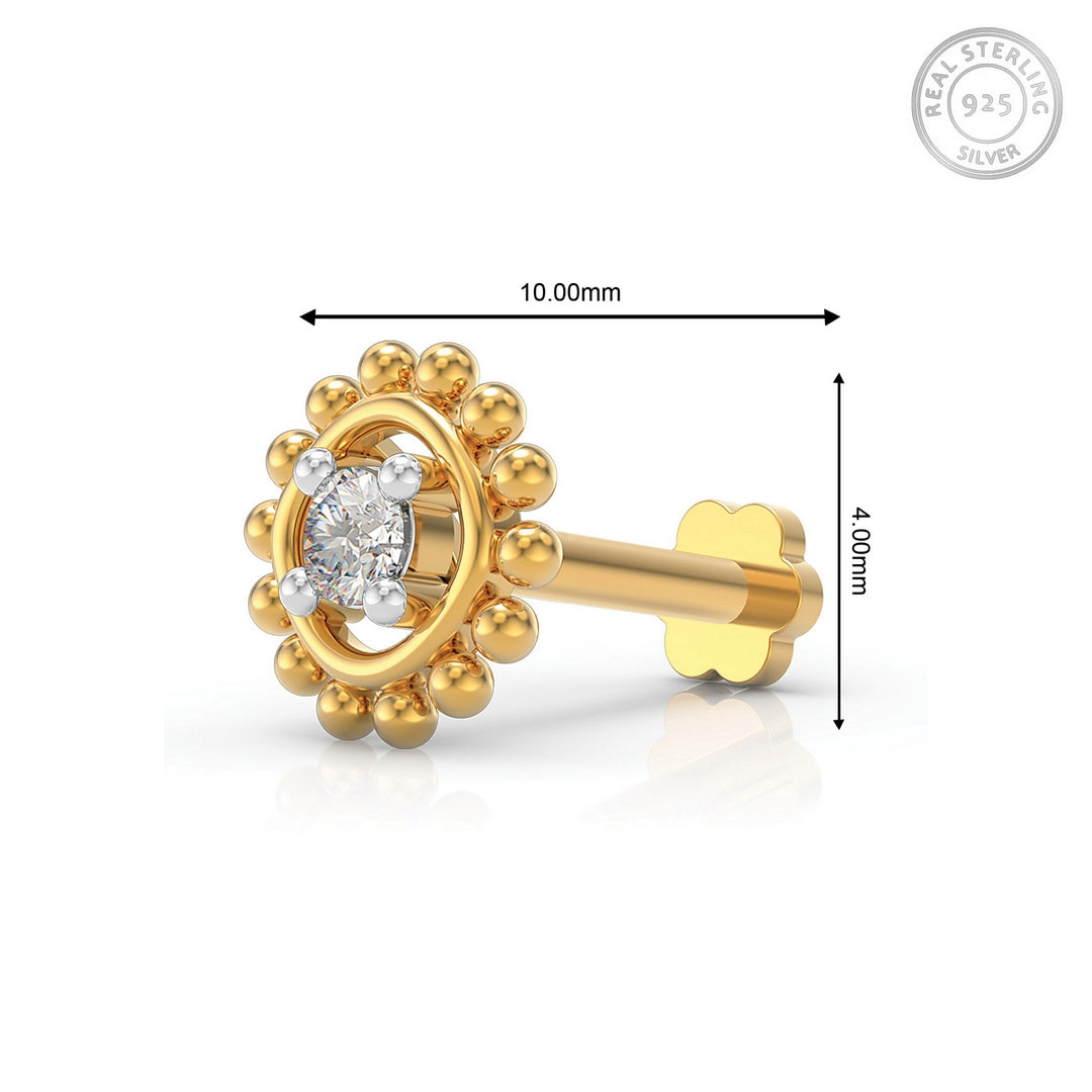 925 sterling silver gold plated Beaded Nose Pin with cubic zirconia stone Measurement#metal_gold-plated#stone-colour_cubic-zirconia