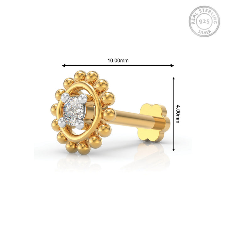 925 sterling silver gold plated Beaded Nose Pin with cubic zirconia stone Measurement#metal_gold-plated#stone-colour_cubic-zirconia