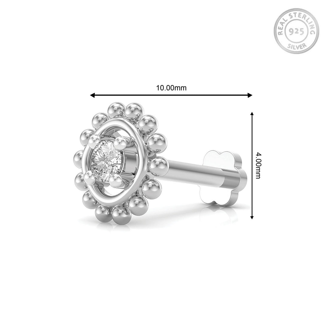 925 sterling silver Beaded Nose Pin with cubic zirconia stone Measurement#metal_sterling-silver#stone-colour_cubic-zirconia