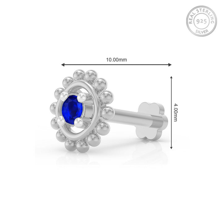 925 sterling silver Beaded Nose Pin with sapphire blue stone Measurement#metal_sterling-silver#stone-colour_sapphire-blue