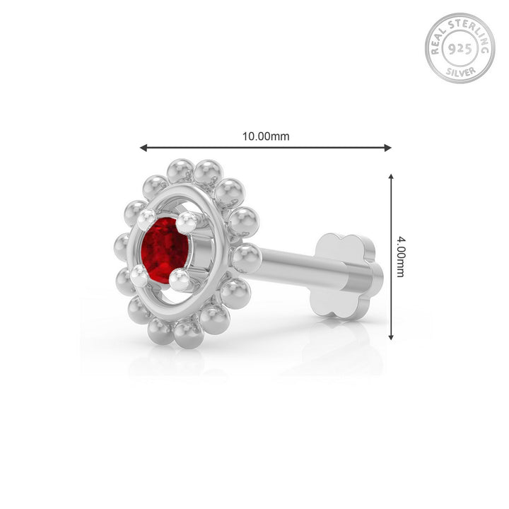 925 sterling silver Beaded Nose Pin with ruby red stone Measurement#metal_sterling-silver#stone-colour_ruby-red