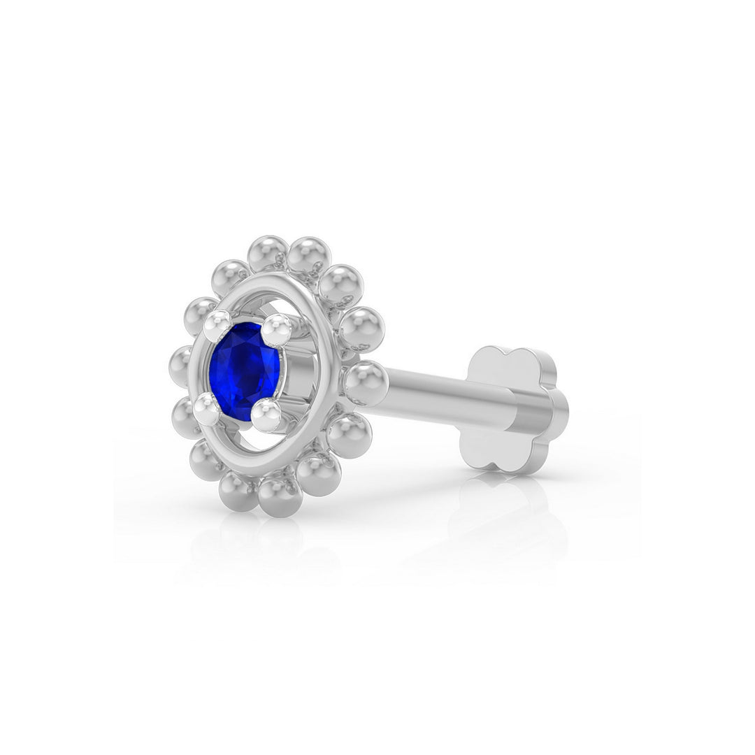 925 sterling silver Beaded Nose Pin with sapphire blue stone Main view#metal_sterling-silver#stone-colour_sapphire-blue