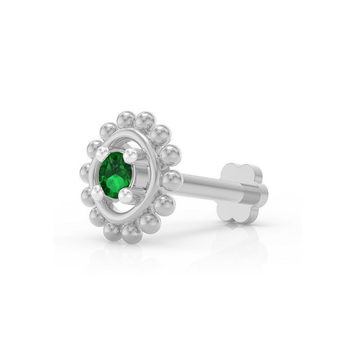 925 sterling silver Beaded Nose Pin with emerald green stone Main view#metal_sterling-silver#stone-colour_emerald-green