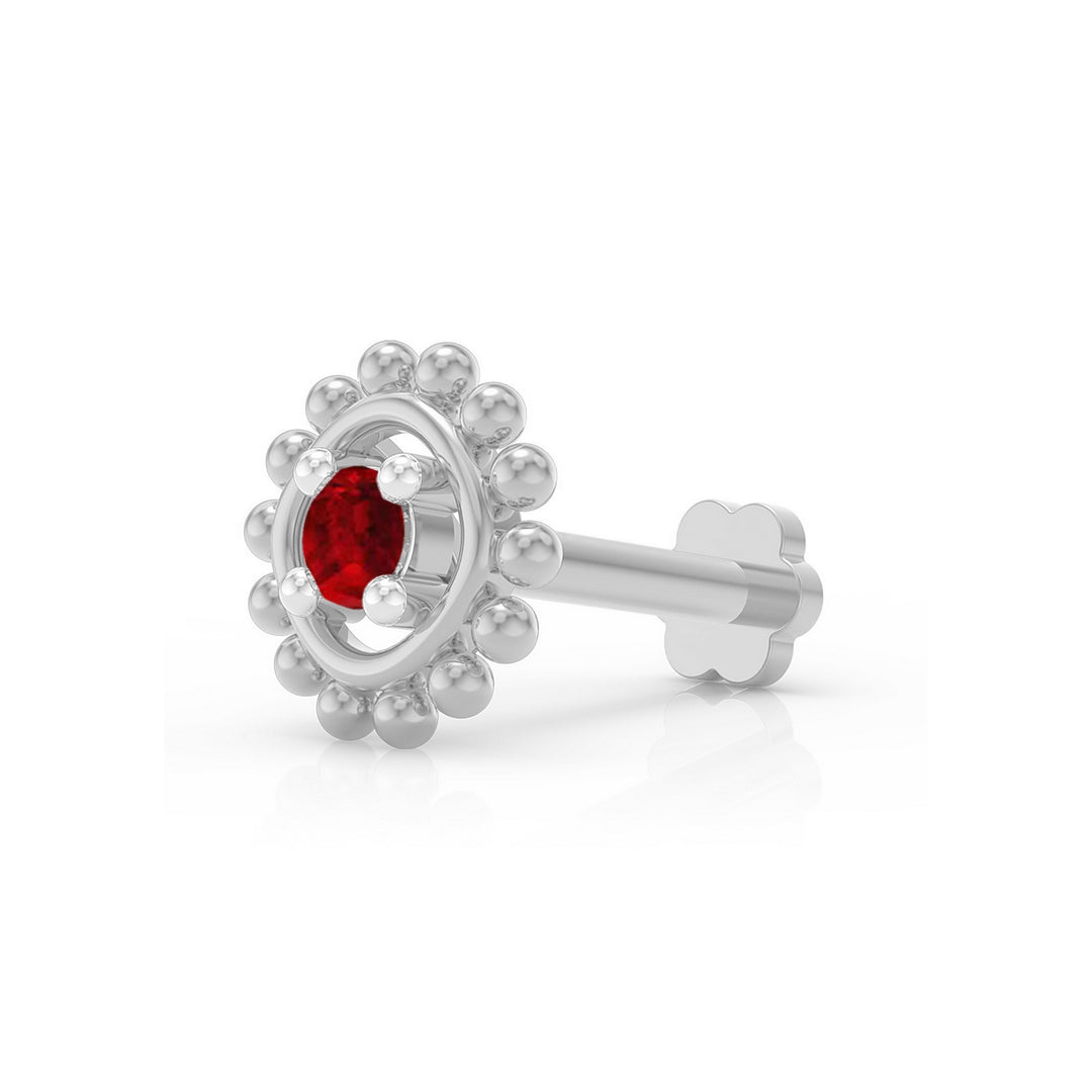 925 sterling silver Beaded Nose Pin with ruby red stone Main view#metal_sterling-silver#stone-colour_ruby-red