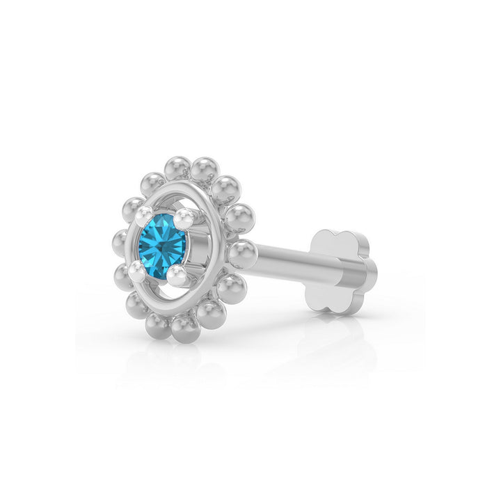 925 sterling silver Beaded Nose Pin with topaz blue stone Main view#metal_sterling-silver#stone-colour_topaz-blue