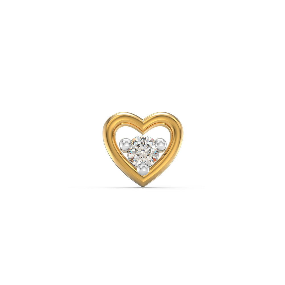 925 sterling silver gold plated Cherished Heart Nose Pin with cubic zirconia stone Front view#metal_gold-plated#stone-colour_cubic-zirconia