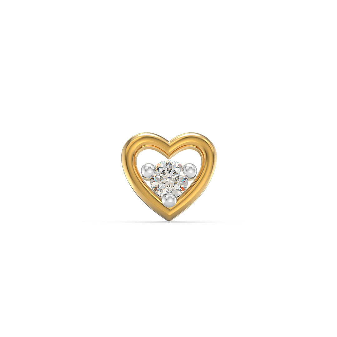 925 sterling silver gold plated Cherished Heart Nose Pin with cubic zirconia stone Front view#metal_gold-plated#stone-colour_cubic-zirconia