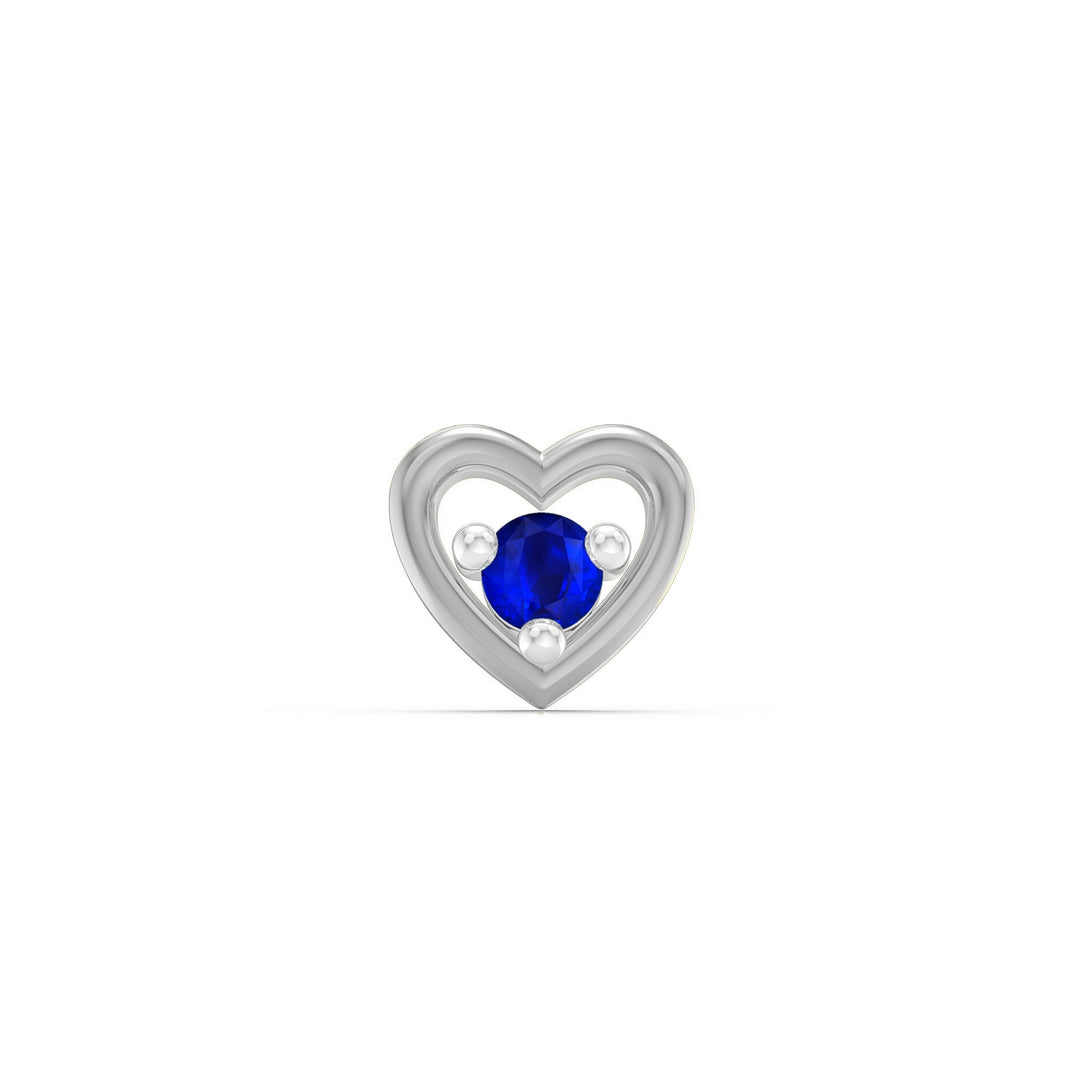 925 sterling silver Cherished Heart Nose Pin with sapphire blue stone Front view#metal_sterling-silver#stone-colour_sapphire-blue