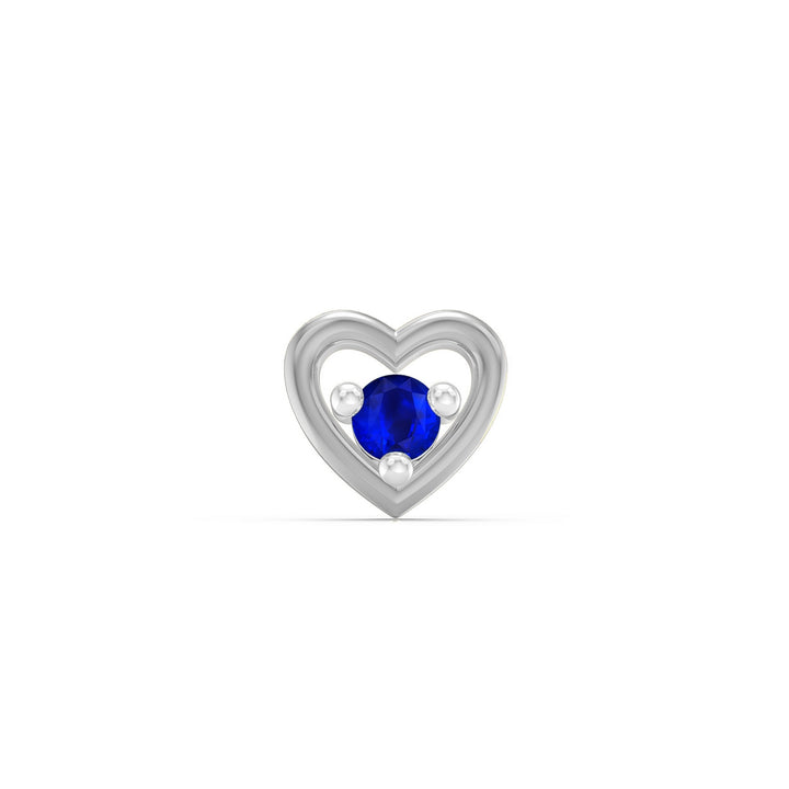 925 sterling silver Cherished Heart Nose Pin with sapphire blue stone Front view#metal_sterling-silver#stone-colour_sapphire-blue