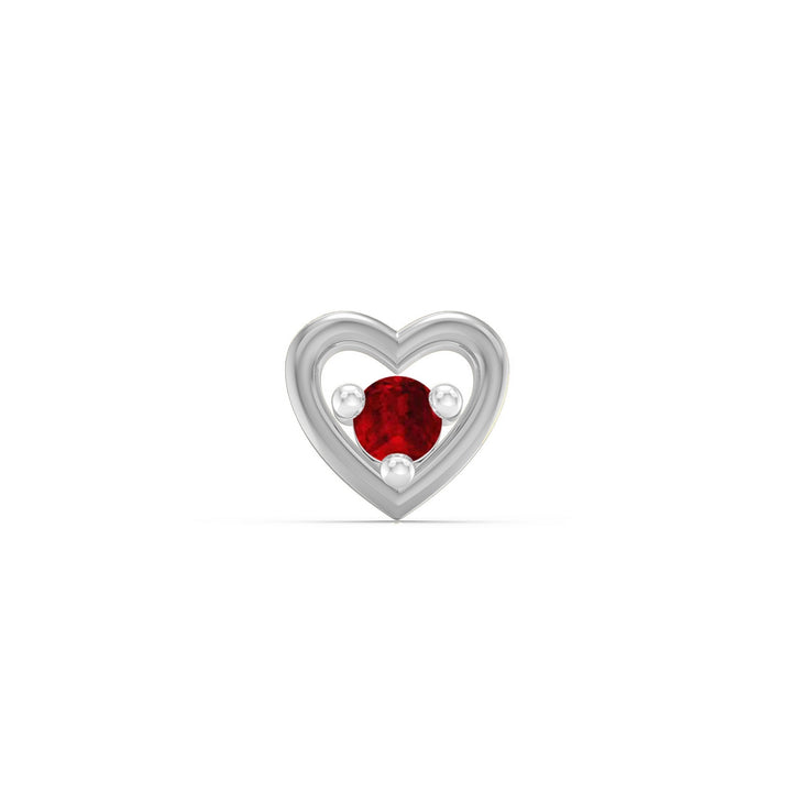 925 sterling silver Cherished Heart Nose Pin with ruby red stone Front view#metal_sterling-silver#stone-colour_ruby-red