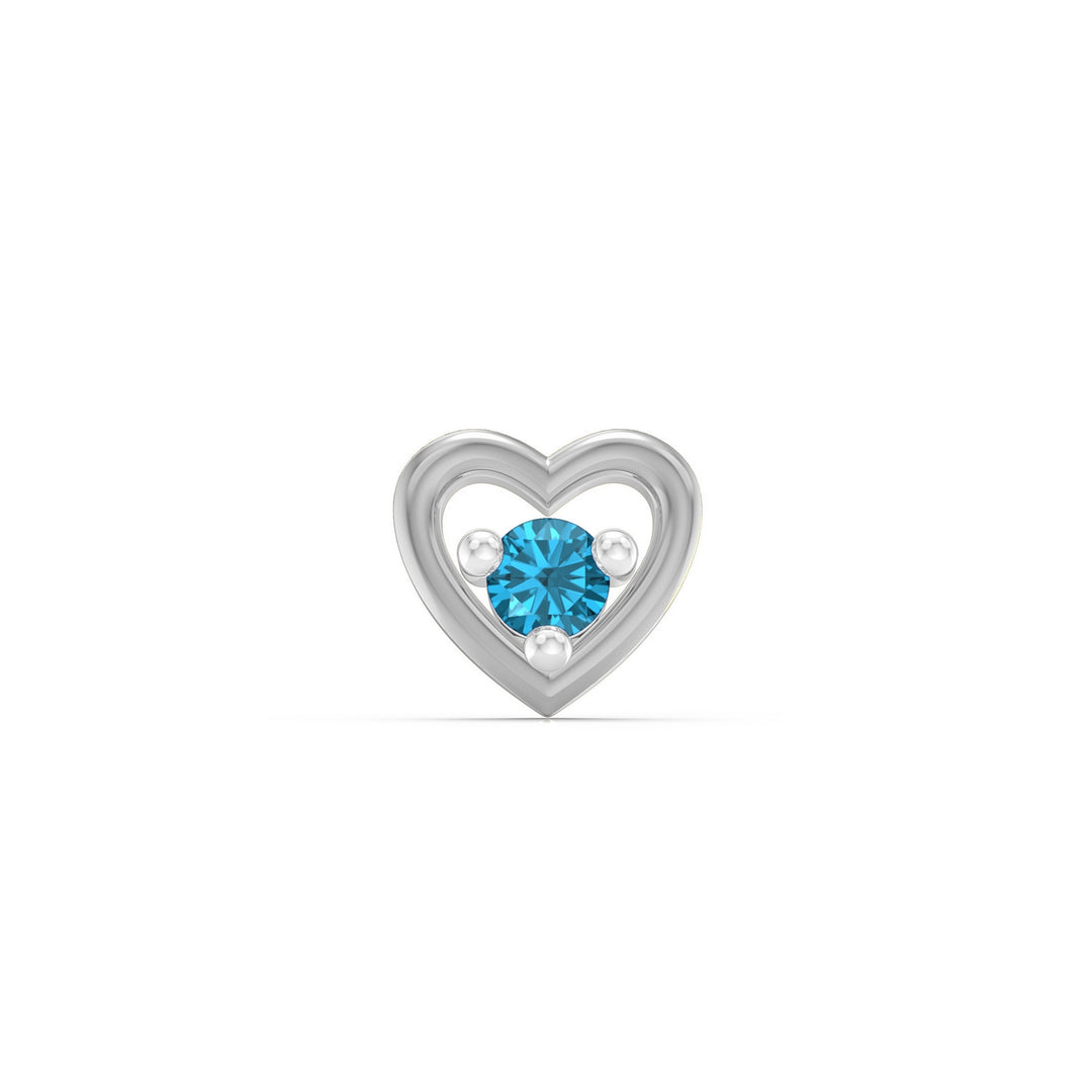 925 sterling silver Cherished Heart Nose Pin with topaz blue stone Front view#metal_sterling-silver#stone-colour_topaz-blue