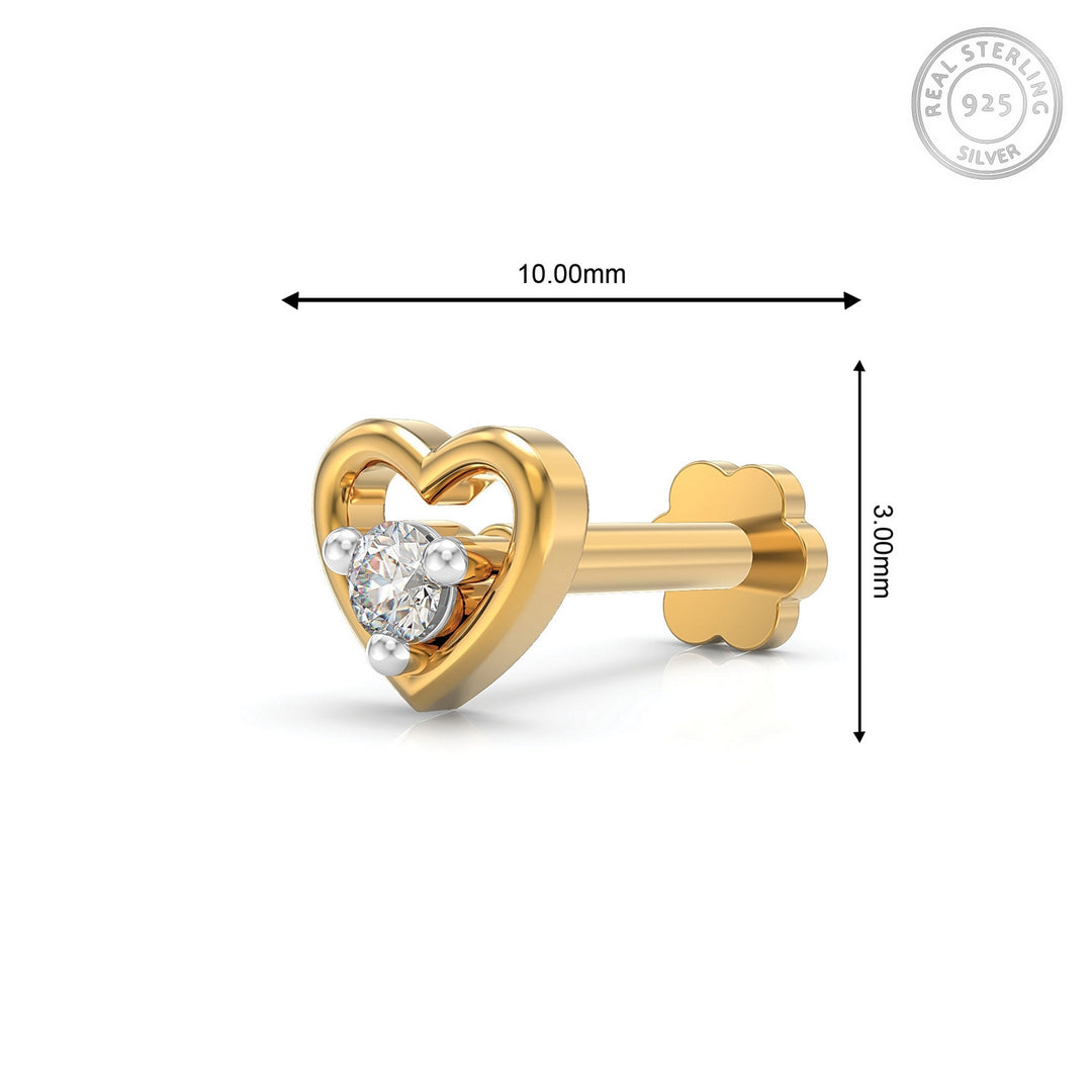 925 sterling silver gold plated Cherished Heart Nose Pin with cubic zirconia stone Measurement#metal_gold-plated#stone-colour_cubic-zirconia