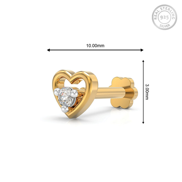 925 sterling silver gold plated Cherished Heart Nose Pin with cubic zirconia stone Measurement#metal_gold-plated#stone-colour_cubic-zirconia