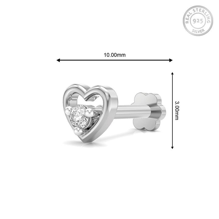 925 sterling silver Cherished Heart Nose Pin with cubic zirconia stone Measurement#metal_sterling-silver#stone-colour_cubic-zirconia