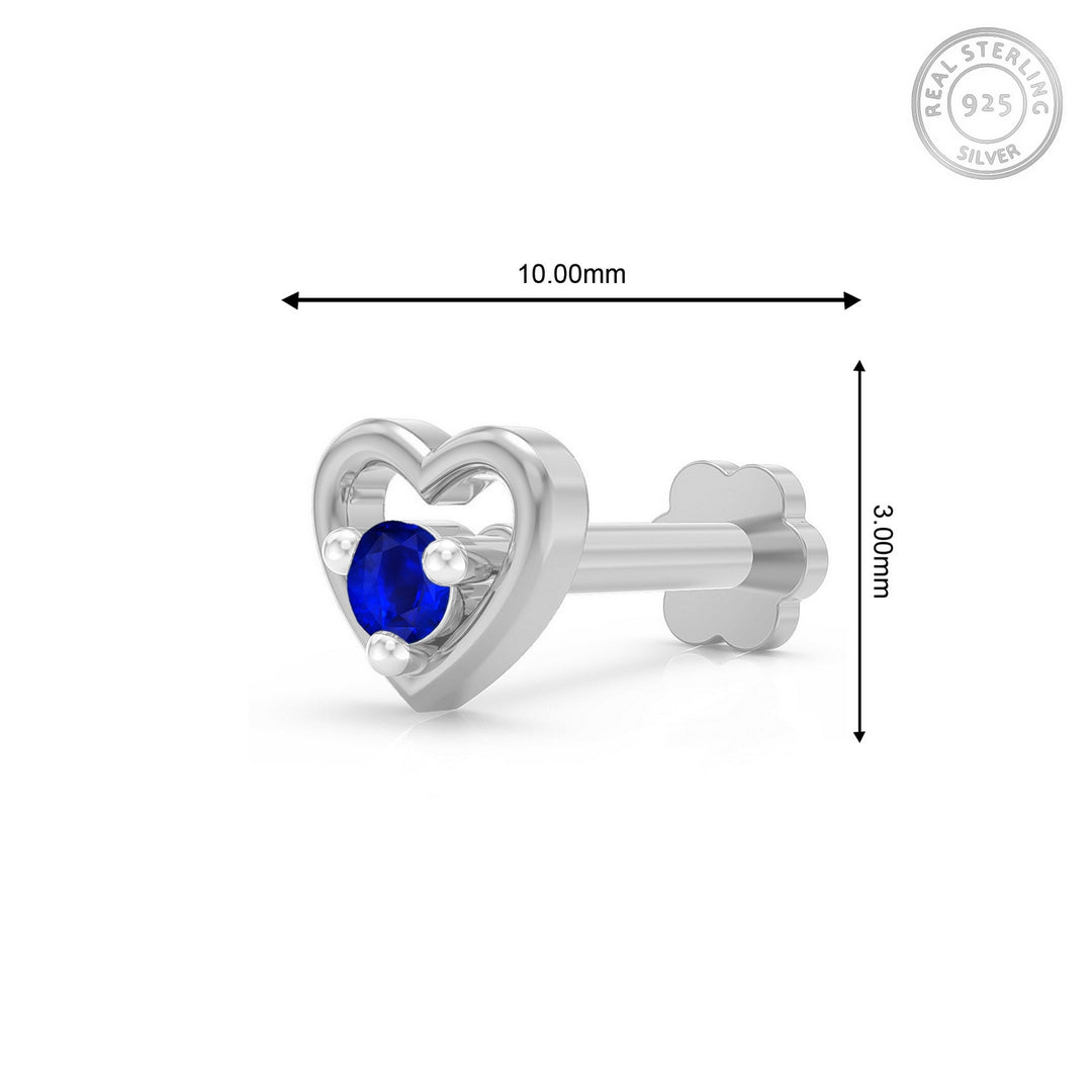 925 sterling silver Cherished Heart Nose Pin with sapphire blue stone Measurement#metal_sterling-silver#stone-colour_sapphire-blue