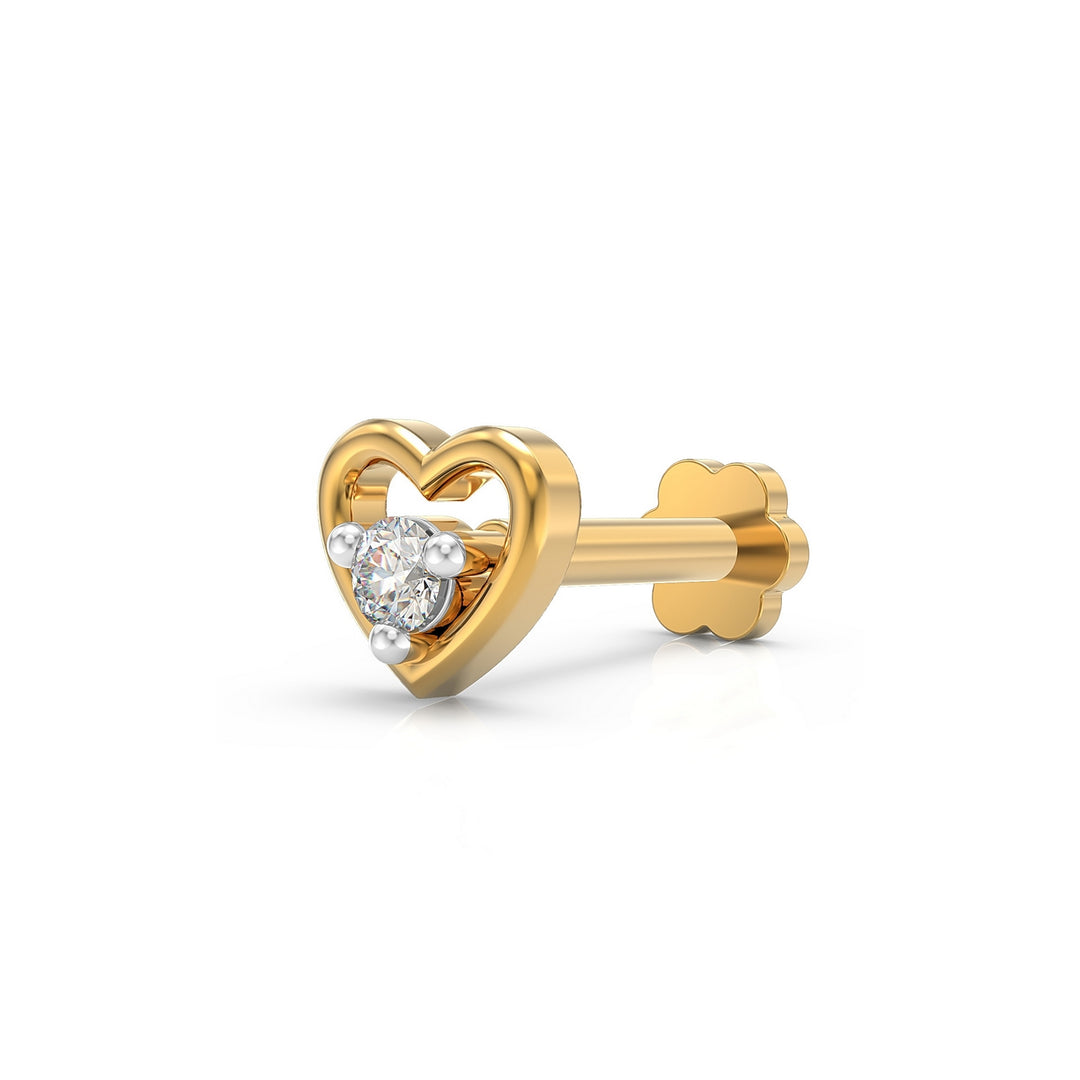 925 sterling silver gold plated Cherished Heart Nose Pin with cubic zirconia stone Main view#metal_gold-plated#stone-colour_cubic-zirconia