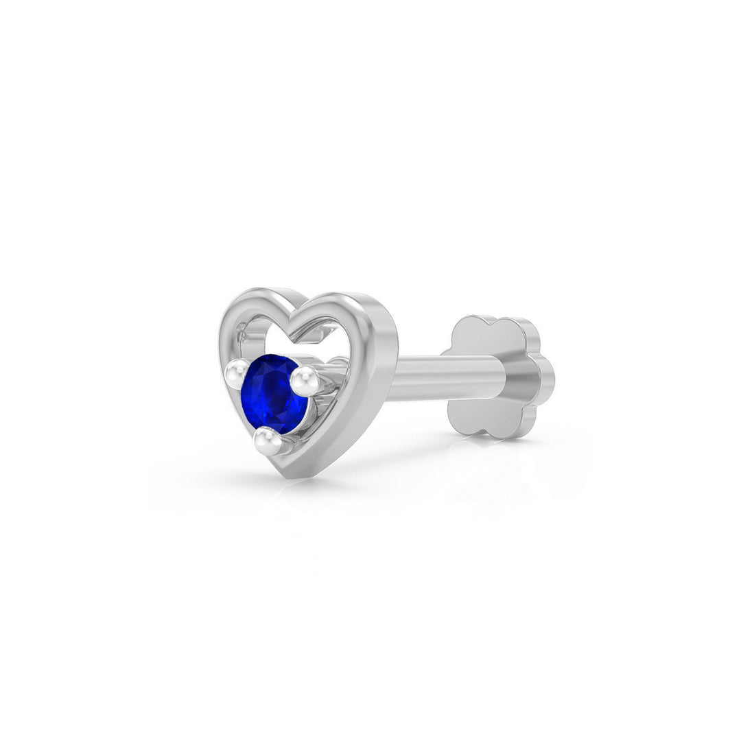 925 sterling silver Cherished Heart Nose Pin with sapphire blue stone Main view#metal_sterling-silver#stone-colour_sapphire-blue