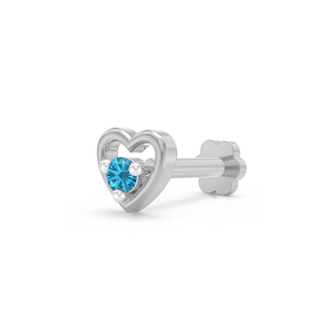 925 sterling silver Cherished Heart Nose Pin with topaz blue stone Main view#metal_sterling-silver#stone-colour_topaz-blue