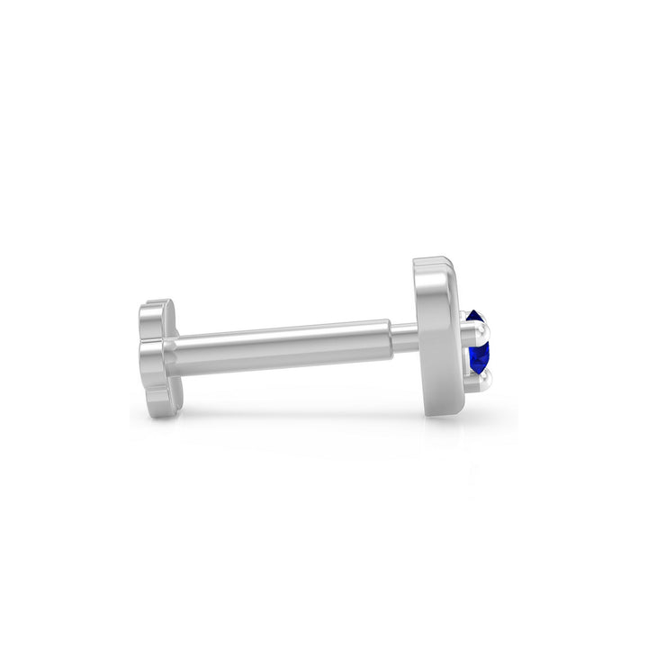 925 sterling silver Cherished Heart Nose Pin with sapphire blue stone Side View#metal_sterling-silver#stone-colour_sapphire-blue