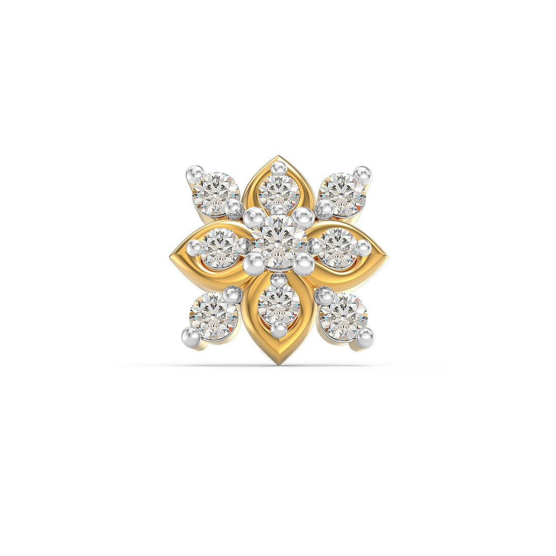 925 sterling silver gold plated Leafy Nose Pin with cubic zirconia stone Front view#metal_gold-plated#stone-colour_cubic-zirconia