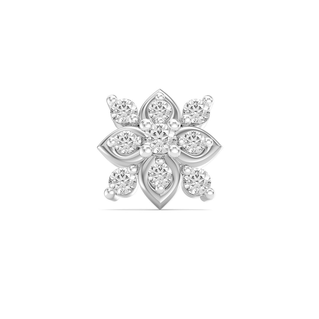 925 sterling silver Leafy Nose Pin with cubic zirconia stone Front view#metal_sterling-silver#stone-colour_cubic-zirconia