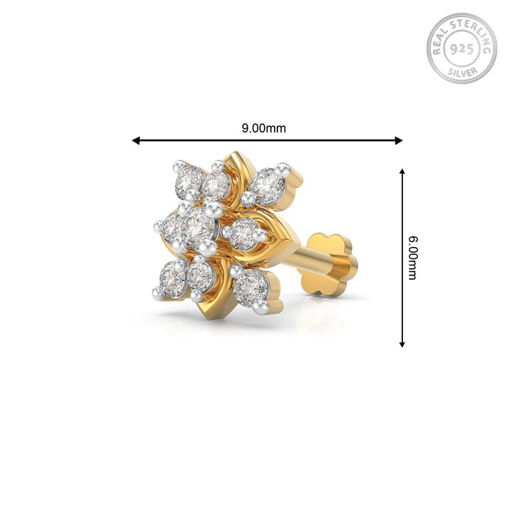 925 sterling silver gold plated Leafy Nose Pin with cubic zirconia stone Measurement#metal_gold-plated#stone-colour_cubic-zirconia