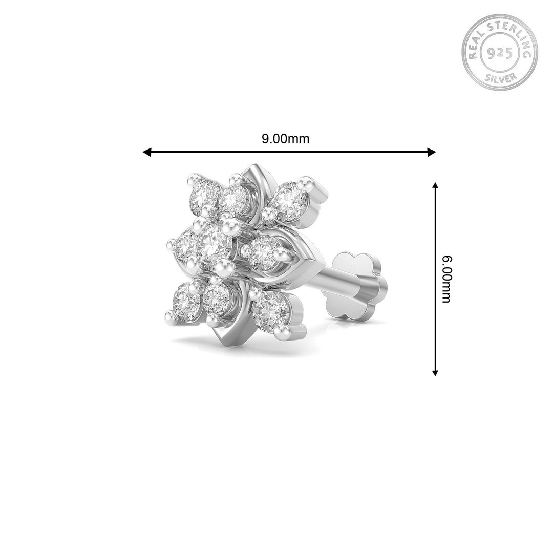 925 sterling silver Leafy Nose Pin with cubic zirconia stone Measurement#metal_sterling-silver#stone-colour_cubic-zirconia