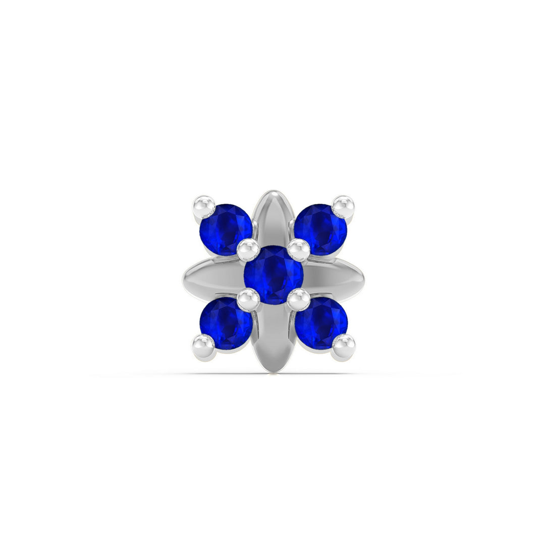 925 sterling silver Heavenly Nose Pin with sapphire blue stone Front view#metal_sterling-silver#stone-colour_sapphire-blue