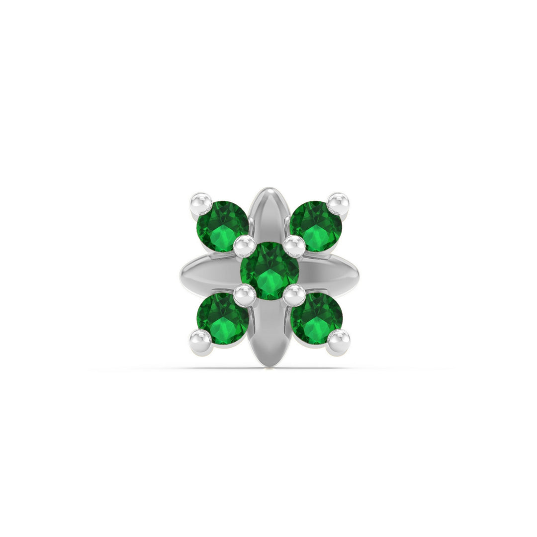 925 sterling silver Heavenly Nose Pin with emerald green stone Front view#metal_sterling-silver#stone-colour_emerald-green