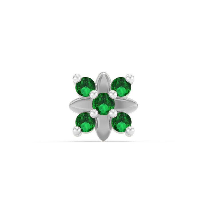 925 sterling silver Heavenly Nose Pin with emerald green stone Front view#metal_sterling-silver#stone-colour_emerald-green