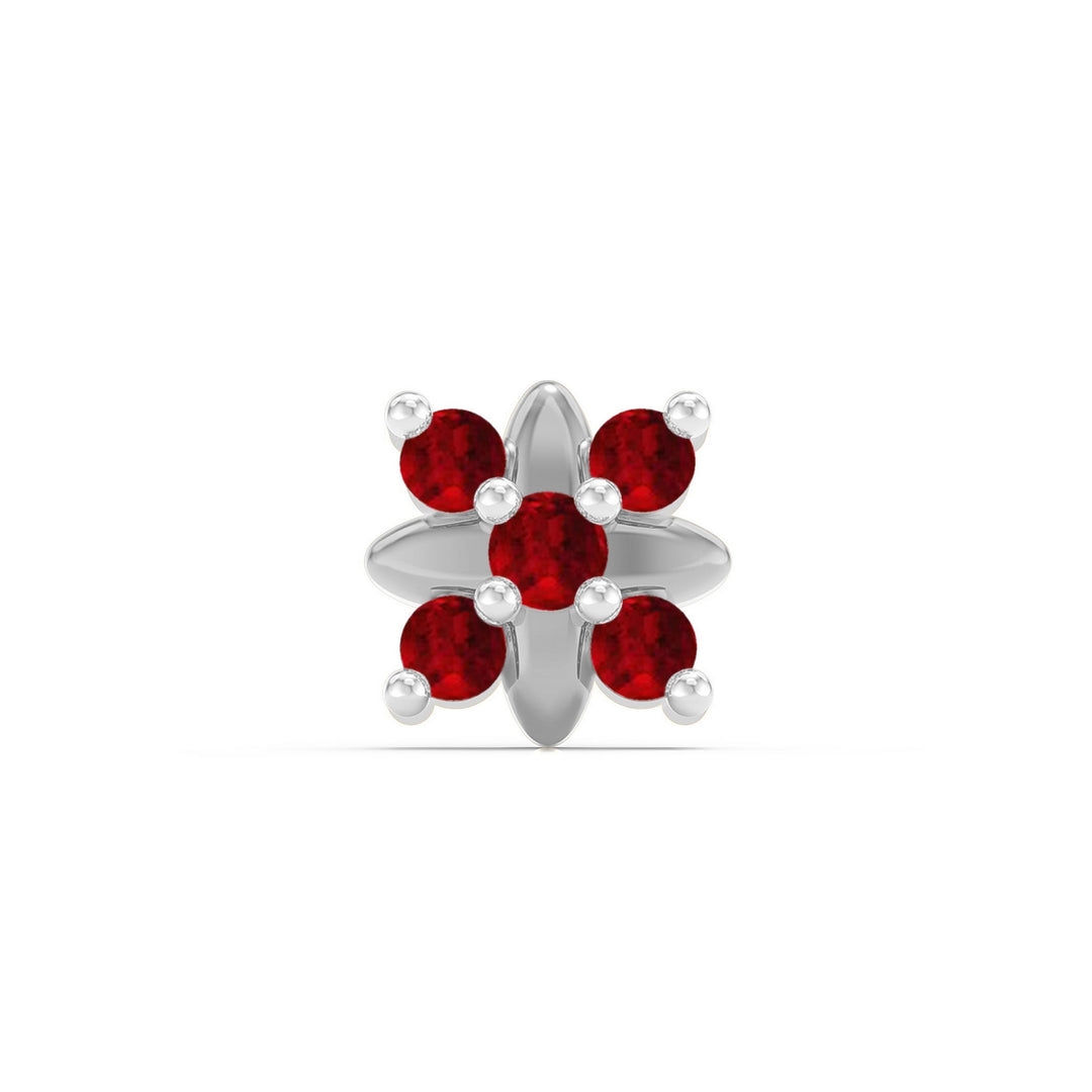 925 sterling silver Heavenly Nose Pin with ruby red stone Front view#metal_sterling-silver#stone-colour_ruby-red